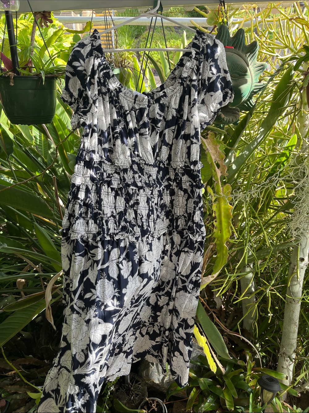 Black & White Floral Smocked Summer Dress - Women's